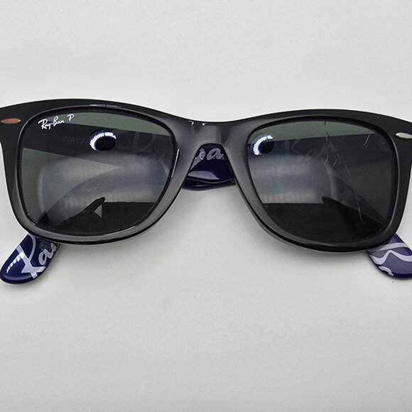 Ray-Ban RB2140 1112/58 Wayfarer Black on Blue Text Polarized G-15 Sunglasses - Picture 12 of 16
